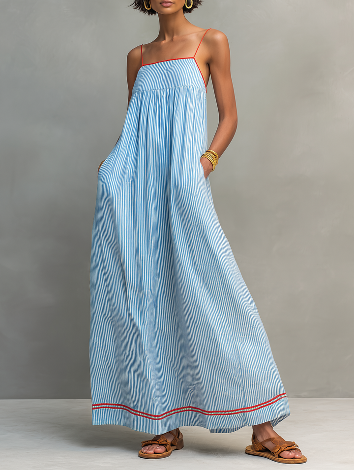 Mar | Robe longue à rayures à fines bretelles