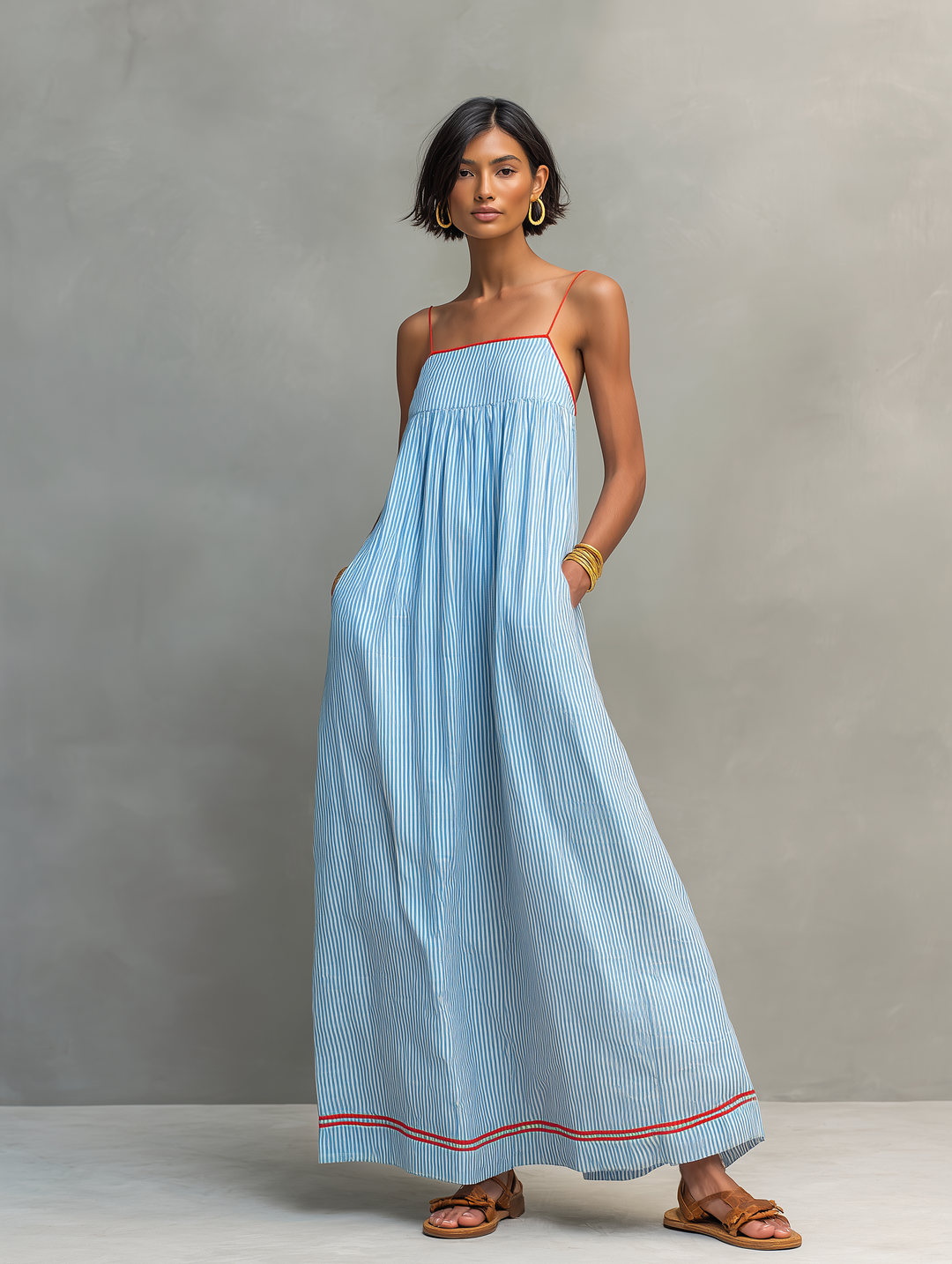 Mar | Robe longue à rayures à fines bretelles