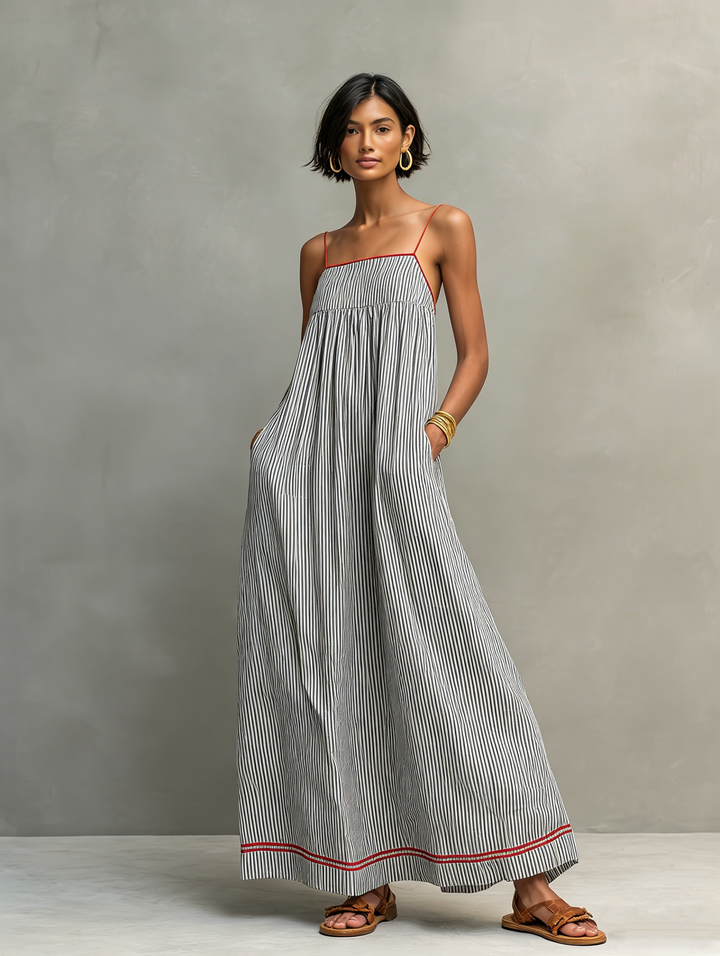 Mar | Robe longue à rayures à fines bretelles