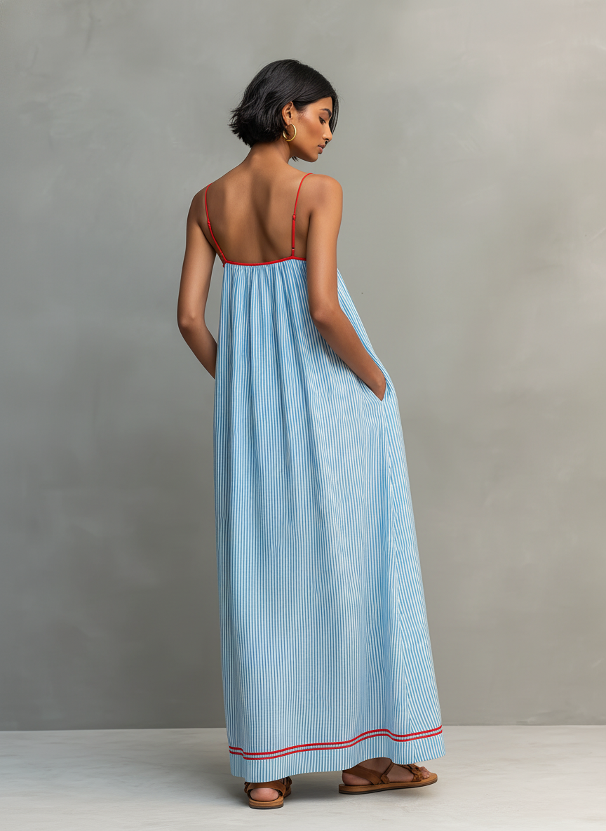 Mar | Robe longue à rayures à fines bretelles
