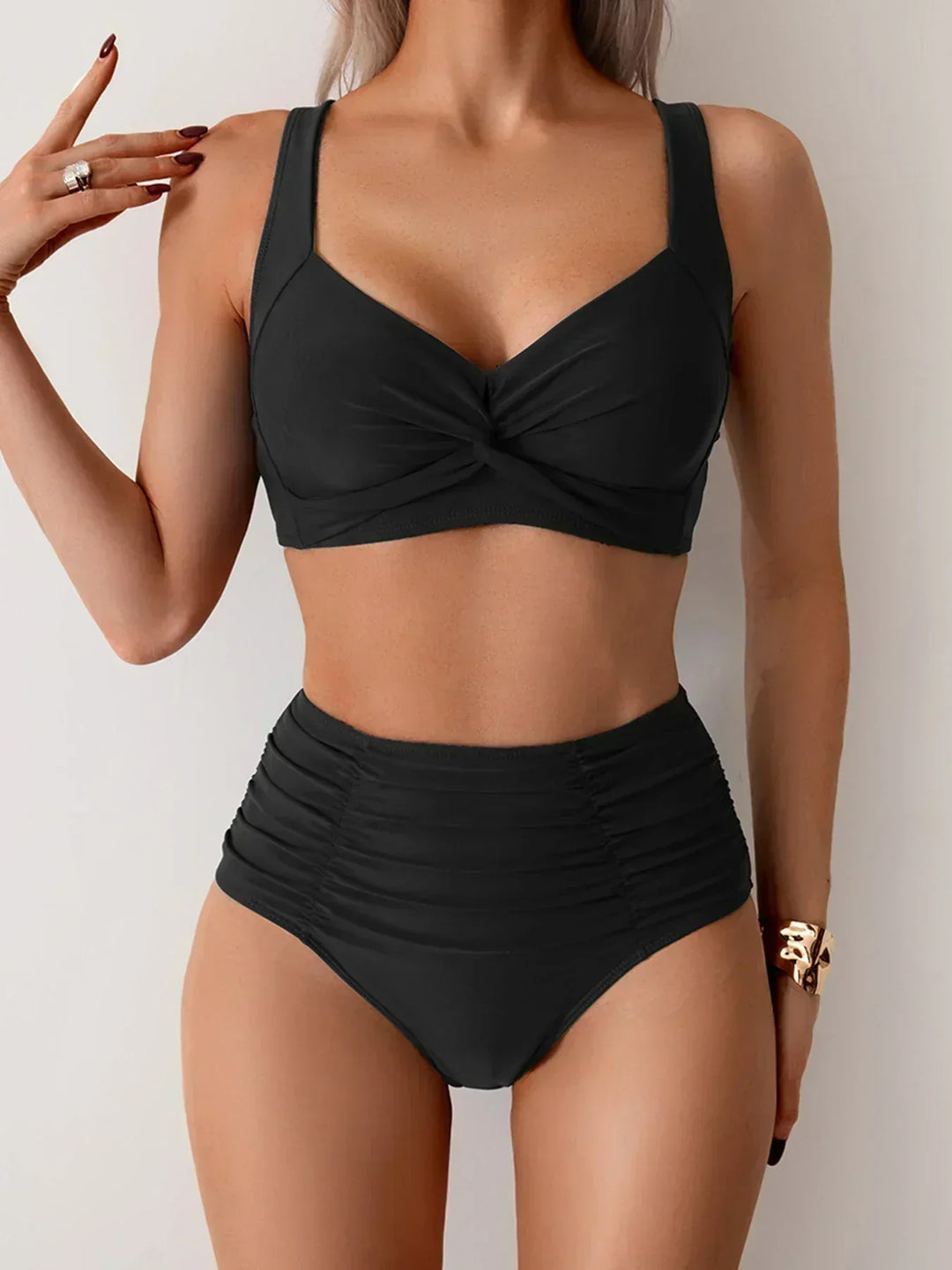 Bikini bandeau en tissu texturé à volants